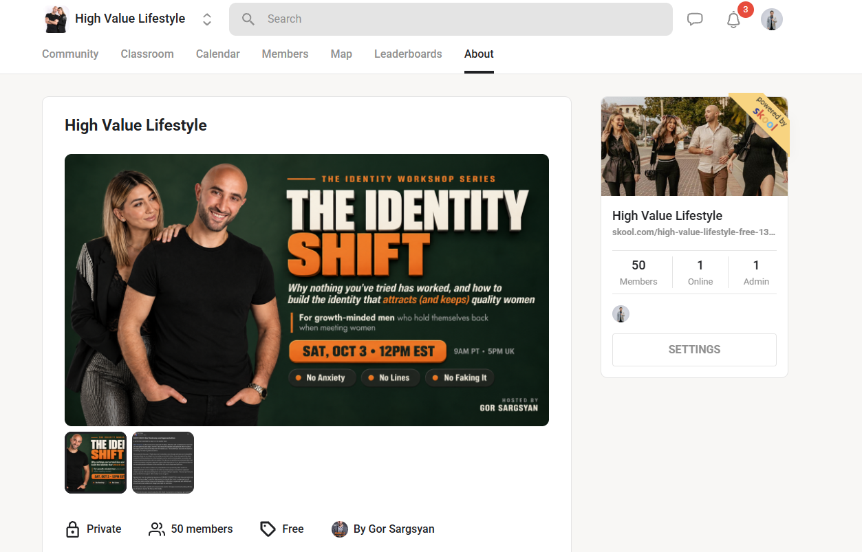 High Value Lifestyle Skool community by Gor Sargsyan